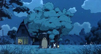 Fig. 6: Der er flere fortolkningsmuligheder, når det handler om Totoro. Naturvæsnernes rituelle natdans kan ses som 100% virkelig men med begrænset effekt, når det store træ dagen efter er reduceret til en lille spire; nattens begivenheder kan dog også være en drøm som Satsuki og Mei enten deler eller som den ene pige har alene. I alle tre tilfælde er der tale om en positiv påvirkning fra naturen og de nye omgivelser.
