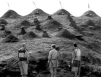 Fig. 8. In a striking shot towards the end of the film the four dead and the three living samurai come to share the same frame one final time.