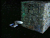 Fig. 11: The Borg first appear in the second season, in episode Q Who?.  Although they are a cybernetic race that functioned as a collective, similar to the Cylons, they always retained distinctly robotic physical features.