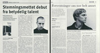 Fig. 14: Split-screen med opdigtede anmeldelser af uskrevne bøger. Stillbillede fra filmen.