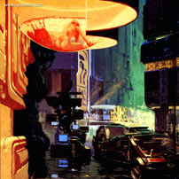 Fig. 3: Art work af konceptkunstneren Syd Mead, der i fællesskab med Ridley Scott skabte det karakteristiske cyberpunk inspirerede Blade Runner look.