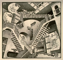 Et af mange eksempler på Eschers æggende trappe-labyrinter.