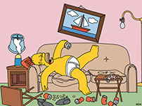 Fig. 9-10: Den dårlige  familiefar er ikke nogen ny opfindelse i amerikansk tv. Billedpar: Al Bundy  (Ed O’Neil) i Married … with Children og  Homer i The Simpsons.